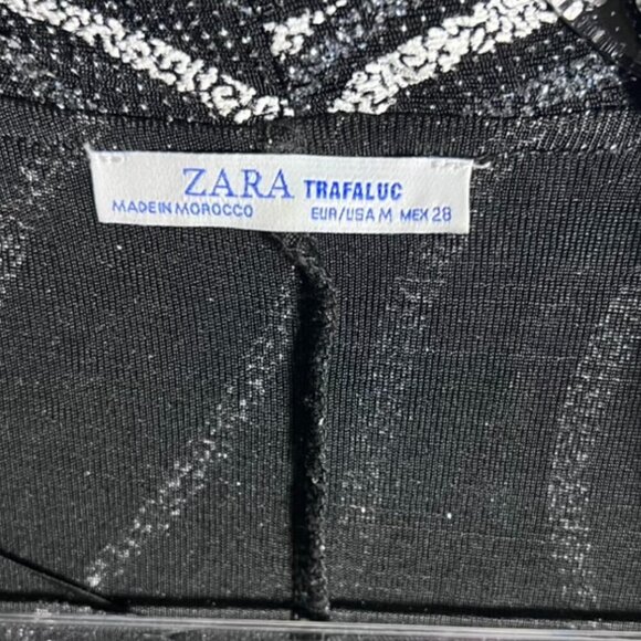 Zara Shiny Shimmery Wrap Dress M Black Silver White - Picture 4 of 6